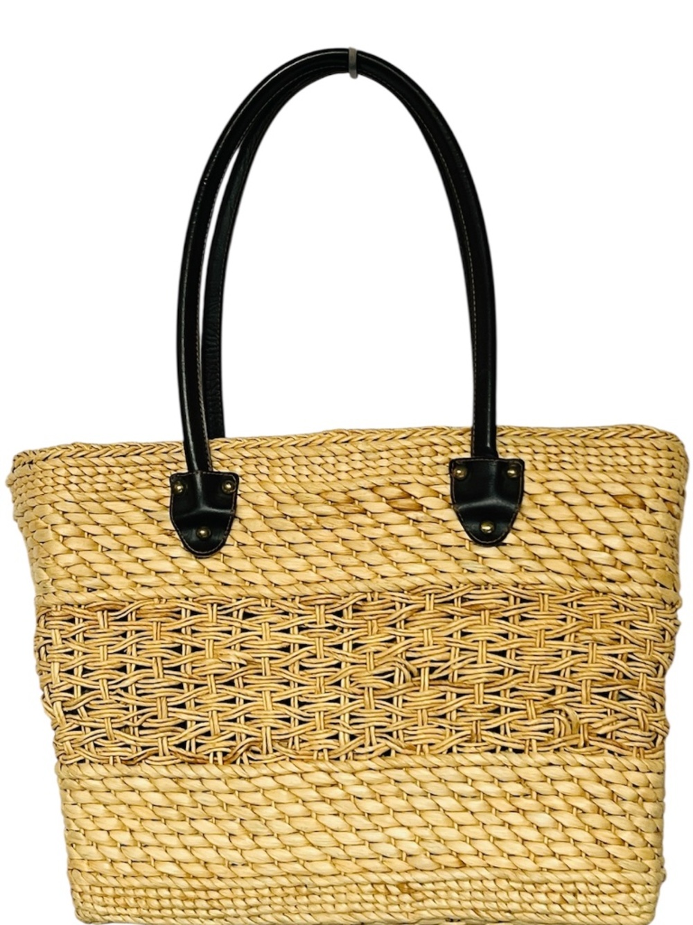 Tote Bag Woven Straw Large Double Handles Beach Market Boho Tan Rectangle